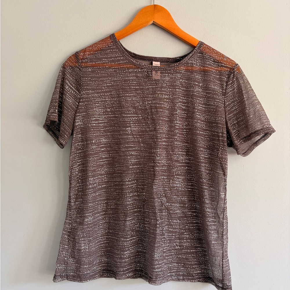 Victoria’s Secret Mesh Mauve Brown Silver Women's Short Sleeve Top Large - Picture 1 of 5